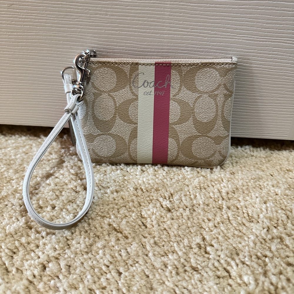 Coach beige and pink wristlet